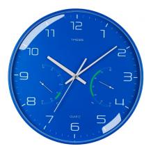 Timess 掛鐘 時(shí)尚簡(jiǎn)約鐘表客廳時(shí)鐘溫濕度輕奢創(chuàng)意薄邊臥室石英鐘免打孔掛表掛墻 QF2101-3【深邃海洋】+溫濕度14英寸