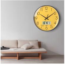 Timess 掛鐘鐘表客廳創(chuàng)意北歐時鐘萬年歷溫度石英鐘簡約輕奢表掛墻 P52-5【35厘米日歷款】