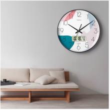 Timess 掛鐘鐘表客廳創(chuàng)意北歐時鐘萬年歷溫度石英鐘簡約輕奢表掛墻 P50B-2【30厘米日歷款】