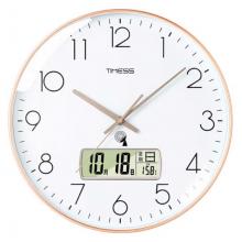 Timess 掛鐘 電波鐘客廳萬年歷鐘表時尚簡約北歐雙日歷溫度時鐘自動對時智能鐘表掛墻表 華貴金35CM電波款