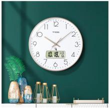 Timess 掛鐘 電波鐘客廳萬年歷鐘表時(shí)尚簡約北歐雙日歷溫度時(shí)鐘自動對時(shí)智能鐘表掛墻表 華貴金35CM電波款