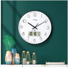Timess 掛鐘 電波鐘客廳萬年歷鐘表時(shí)尚簡約北歐雙日歷溫度時(shí)鐘自動(dòng)對(duì)時(shí)智能鐘表掛墻表 鋼琴黑35CM電波款