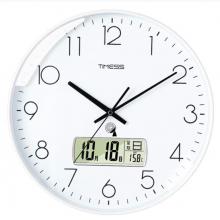 Timess 掛鐘 電波鐘客廳萬年歷鐘表時尚簡約北歐雙日歷溫度時鐘自動對時智能鐘表掛墻表 純潔白35CM電波款