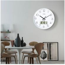 Timess 掛鐘 電波鐘客廳萬(wàn)年歷鐘表時(shí)尚簡(jiǎn)約北歐雙日歷溫度時(shí)鐘自動(dòng)對(duì)時(shí)智能鐘表掛墻表 純潔白35CM電波款
