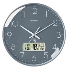 Timess 掛鐘 電波鐘客廳萬年歷鐘表時尚簡約北歐雙日歷溫度時鐘自動對時智能鐘表掛墻表 深空灰35CM電波款
