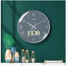 Timess 掛鐘 電波鐘客廳萬(wàn)年歷鐘表時(shí)尚簡(jiǎn)約北歐雙日歷溫度時(shí)鐘自動(dòng)對(duì)時(shí)智能鐘表掛墻表 深空灰35CM電波款