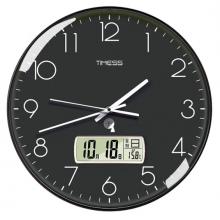 Timess 掛鐘 電波鐘客廳萬年歷鐘表時尚簡約北歐雙日歷溫度時鐘自動對時智能鐘表掛墻表 經(jīng)典黑35CM電波款