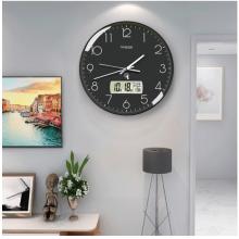 Timess 掛鐘 電波鐘客廳萬年歷鐘表時(shí)尚簡約北歐雙日歷溫度時(shí)鐘自動(dòng)對(duì)時(shí)智能鐘表掛墻表 經(jīng)典黑35CM電波款