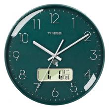 Timess 掛鐘 電波鐘客廳萬年歷鐘表時尚簡約北歐雙日歷溫度時鐘自動對時智能鐘表掛墻表 抹茶綠35CM電波款