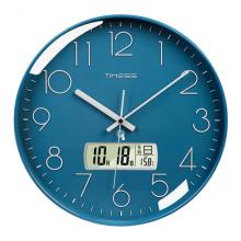 Timess 掛鐘 電波鐘客廳萬年歷鐘表時尚簡約北歐雙日歷溫度時鐘自動對時智能鐘表掛墻表 深空藍(lán)35CM電波款