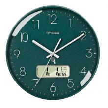 Timess 掛鐘 電波鐘客廳萬年歷鐘表時尚簡約北歐雙日歷溫度時鐘自動對時智能鐘表掛墻表 抹茶綠30CM電波款