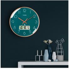Timess 掛鐘 電波鐘客廳萬年歷鐘表時(shí)尚簡(jiǎn)約北歐雙日歷溫度時(shí)鐘自動(dòng)對(duì)時(shí)智能鐘表掛墻表 輕奢綠35CM電波款