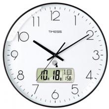Timess 掛鐘 電波鐘客廳萬年歷鐘表時尚簡約北歐雙日歷溫度時鐘自動對時智能鐘表掛墻表 鋼琴黑30CM電波款