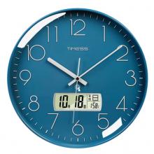 Timess 掛鐘 電波鐘客廳萬年歷鐘表時尚簡約北歐雙日歷溫度時鐘自動對時智能鐘表掛墻表 深空藍30CM電波款