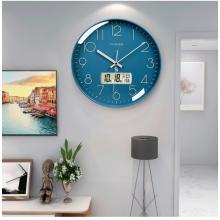 Timess 掛鐘 電波鐘客廳萬(wàn)年歷鐘表時(shí)尚簡(jiǎn)約北歐雙日歷溫度時(shí)鐘自動(dòng)對(duì)時(shí)智能鐘表掛墻表 深空藍(lán)30CM電波款