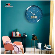 Timess 掛鐘 電波鐘客廳萬(wàn)年歷鐘表時(shí)尚簡(jiǎn)約北歐雙日歷溫度時(shí)鐘自動(dòng)對(duì)時(shí)智能鐘表掛墻表 深空藍(lán)30CM電波款
