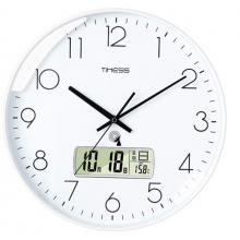 Timess 掛鐘 電波鐘客廳萬年歷鐘表時尚簡約北歐雙日歷溫度時鐘自動對時智能鐘表掛墻表 純潔白30CM電波款