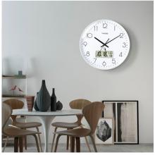 Timess 掛鐘 電波鐘客廳萬年歷鐘表時(shí)尚簡(jiǎn)約北歐雙日歷溫度時(shí)鐘自動(dòng)對(duì)時(shí)智能鐘表掛墻表 純潔白30CM電波款