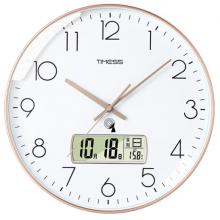 Timess 掛鐘 電波鐘客廳萬年歷鐘表時尚簡約北歐雙日歷溫度時鐘自動對時智能鐘表掛墻表 華貴金30CM電波款