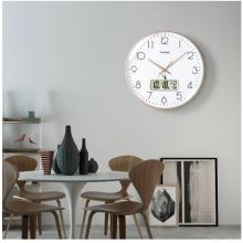 Timess 掛鐘 電波鐘客廳萬年歷鐘表時尚簡約北歐雙日歷溫度時鐘自動對時智能鐘表掛墻表 華貴金30CM電波款