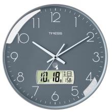 Timess 掛鐘 電波鐘客廳萬年歷鐘表時尚簡約北歐雙日歷溫度時鐘自動對時智能鐘表掛墻表 深空灰30CM電波款