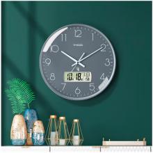 Timess 掛鐘 電波鐘客廳萬年歷鐘表時尚簡約北歐雙日歷溫度時鐘自動對時智能鐘表掛墻表 深空灰30CM電波款