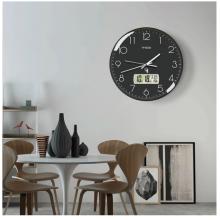 Timess 掛鐘 電波鐘客廳萬年歷鐘表時尚簡約北歐雙日歷溫度時鐘自動對時智能鐘表掛墻表 經(jīng)典黑30CM電波款