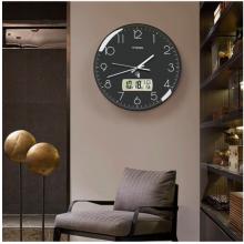 Timess 掛鐘 電波鐘客廳萬年歷鐘表時尚簡約北歐雙日歷溫度時鐘自動對時智能鐘表掛墻表 經(jīng)典黑30CM電波款
