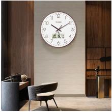 Timess 掛鐘 電波鐘客廳萬年歷鐘表時(shí)尚簡(jiǎn)約北歐雙日歷溫度時(shí)鐘自動(dòng)對(duì)時(shí)智能鐘表掛墻表 咖啡色30CM電波款