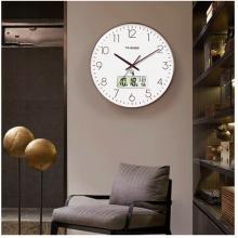 Timess 掛鐘 電波鐘客廳萬年歷鐘表時(shí)尚簡(jiǎn)約北歐雙日歷溫度時(shí)鐘自動(dòng)對(duì)時(shí)智能鐘表掛墻表 咖啡色30CM電波款