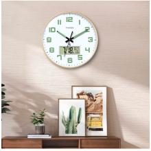 Timess 掛鐘夜光電波鐘客廳掛鐘表臥室智能感光萬年歷時鐘雙日歷溫度掛表自動對時表掛墻 P47-3奢時金(智能夜光電波鐘) 14英寸(直徑35厘米)