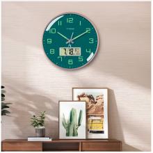 Timess 掛鐘夜光電波鐘客廳掛鐘表臥室智能感光萬年歷時鐘雙日歷溫度掛表自動對時表掛墻 P47-2奢華綠(智能夜光電波鐘) 14英寸(直徑35厘米)