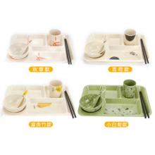 密胺四格多格分餐盤六格學(xué)校快餐盤長(zhǎng)方形塑料餐具餐館食堂盤套裝 加厚五件套(白色)