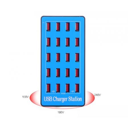 meyao 充電器快充USB 5V多口智能插座大功率大電流智能電源適配器插線板 藍(lán)色20口帶風(fēng)扇
