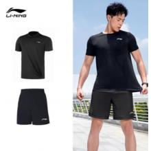 李寧 運(yùn)動(dòng)套裝男夏季短袖短褲跑步健身 S