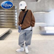 迪士尼（Disney）男童秋裝運動套裝2024新款兒童秋季大童12歲男孩初中生春秋款童裝 ATT字母套裝-咖啡色 140cm